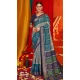 Grey Blue Tussar Silk Swarovski Work Party Wear Designer Saree - 147441598