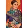 Grey Blue Tussar Silk Swarovski Work Party Wear Designer Plus Size Saree - 147441598