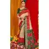 Beige Red Tussar Silk Swarovski Work Party Wear Designer Plus Size Saree - 147441599