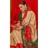Beige Red Tussar Silk Swarovski Work Party Wear Designer Plus Size Saree - 147441599