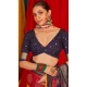 Gold Red Tussar Silk Swarovski Work Party Wear Designer Saree - 147441601