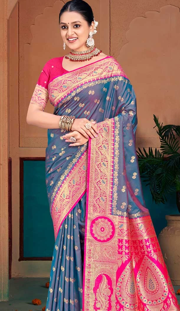 Silk Woven Jacquard Party Wear Saree In Grey - 147471614