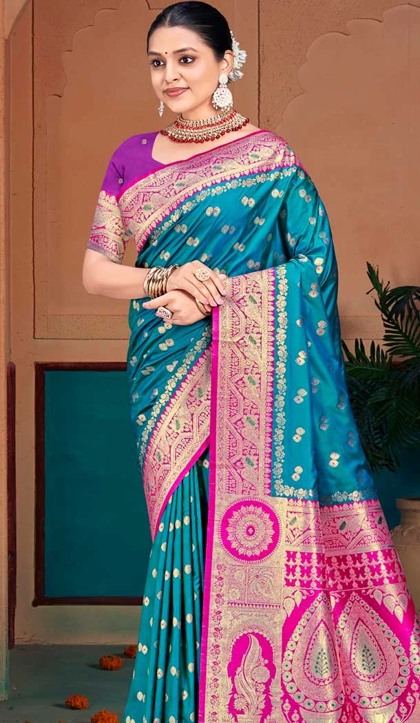Silk Woven Jacquard Party Wear Saree In Blue - 147471616