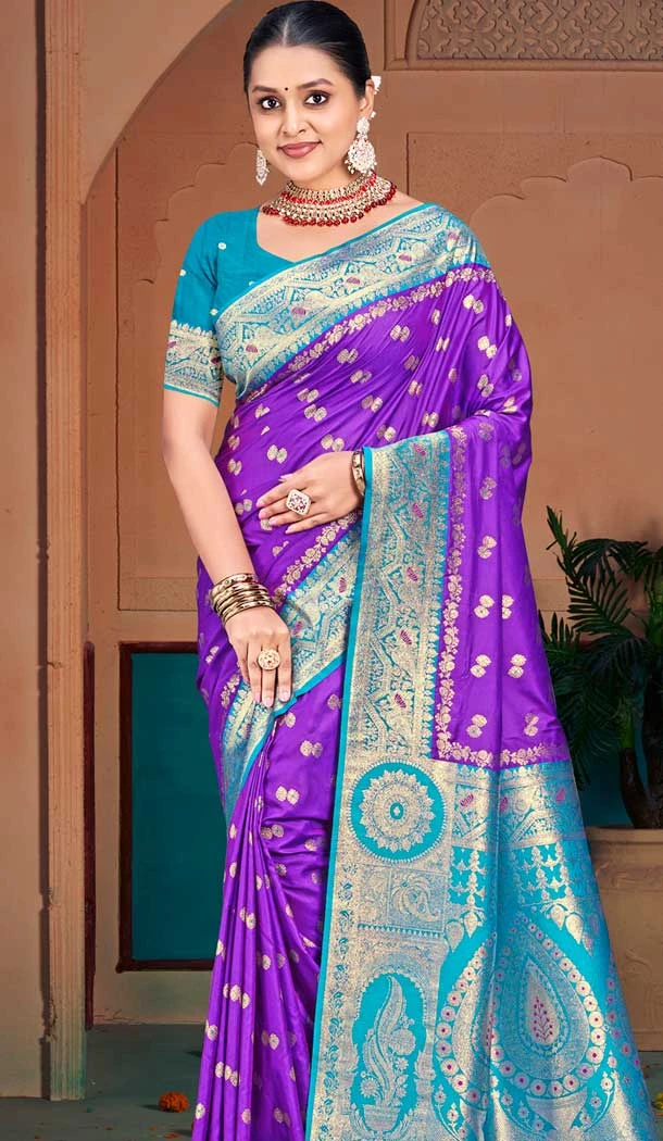 Silk Woven Jacquard Party Wear Saree In Purple - 147471618