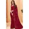Maroon Faux Georgette Sequence Embroidered Party Wear Plus Size Saree - 147641700