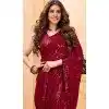 Maroon Faux Georgette Sequence Embroidered Party Wear Plus Size Saree - 147641700