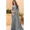Grey Faux Georgette Sequence Embroidered Party Wear Plus Size Saree - 147641703