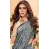 Grey Faux Georgette Sequence Embroidered Party Wear Plus Size Saree - 147641703