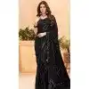 Black Faux Georgette Sequence Embroidered Party Wear Plus Size Saree - 147641704