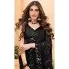 Black Faux Georgette Sequence Embroidered Party Wear Plus Size Saree - 147641704