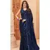 Blue Faux Georgette Sequence Embroidered Party Wear Plus Size Saree - 147641705