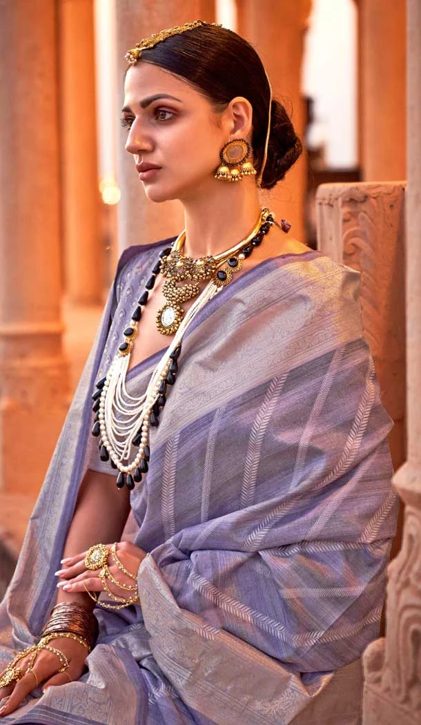 Viscose Silk Printed Foil Wedding Wear Designer Saree In Blue - 147681726