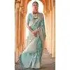 Plus Size Viscose Silk Printed Foil Wedding Wear Designer Saree In Sea Green - 147681727