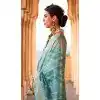 Plus Size Viscose Silk Printed Foil Wedding Wear Designer Saree In Sea Green - 147681727