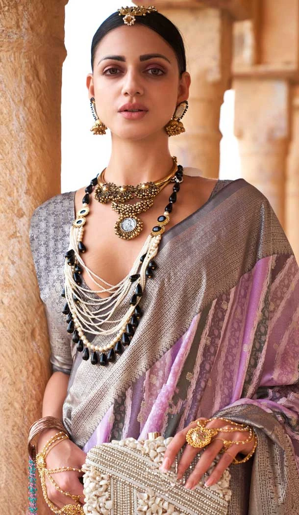 Viscose Silk Printed Foil Wedding Wear Designer Saree In Pink - 147681728