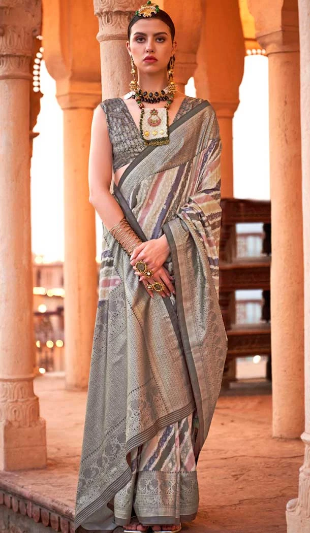 Pink Viscose Silk Printed Foil Wedding Wear Designer Saree - 147681730