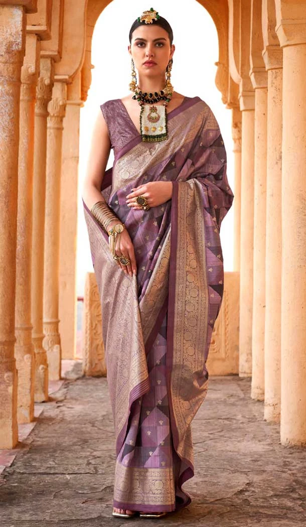 Viscose Silk Printed Foil Wedding Wear Designer Saree In Grey - 147681731