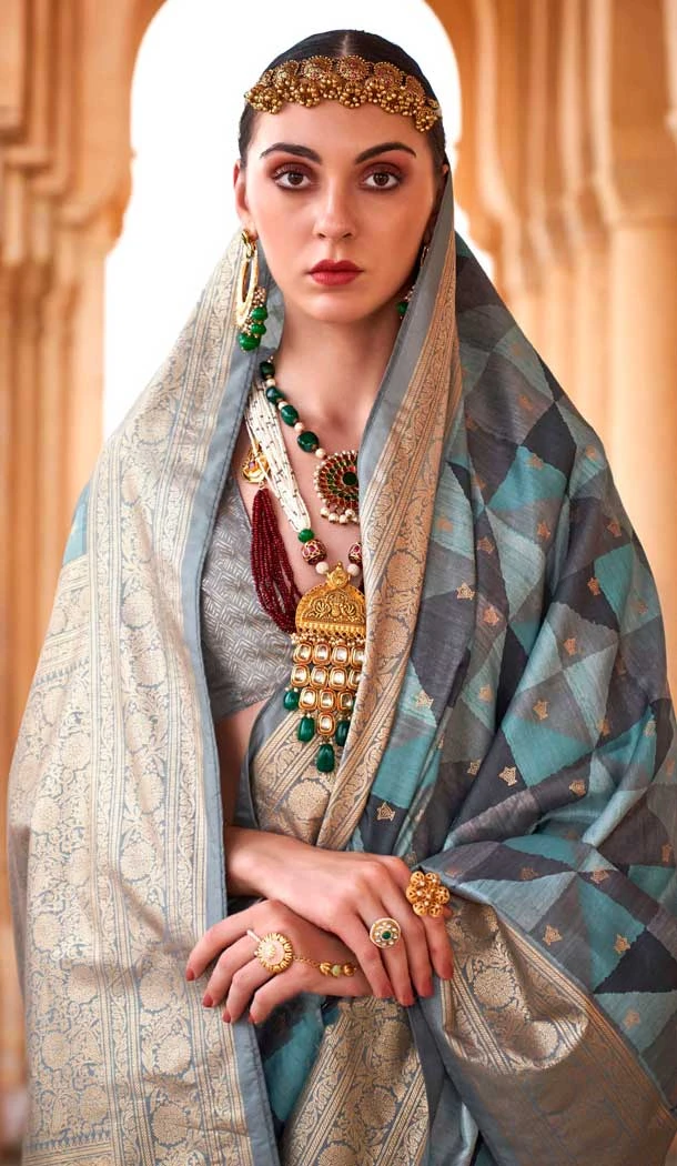 Viscose Silk Printed Foil Wedding Wear Designer Saree In Green - 147681733