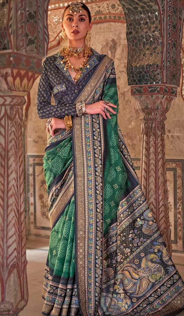 Green Viscose Silk Printed Designer Wear Saree - 147691735