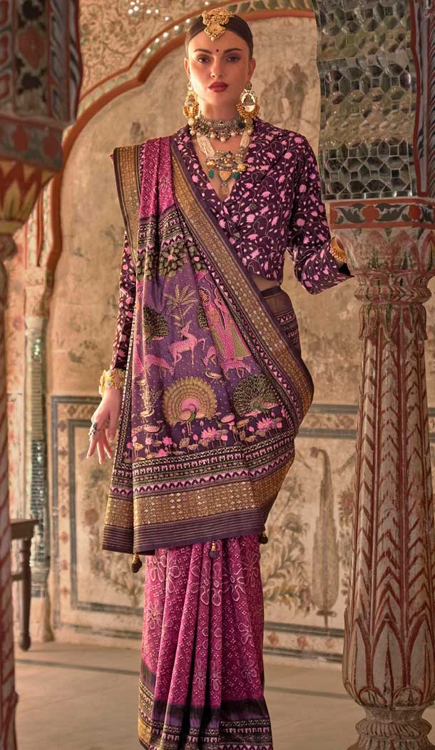 Pink Viscose Silk Printed Designer Wear Saree - 147691736
