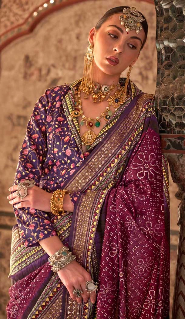 Wine Viscose Silk Printed Designer Wear Saree - 147691738