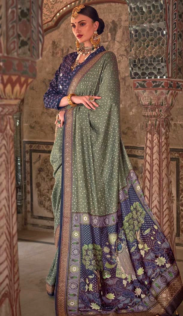 Grey Viscose Silk Printed Designer Wear Saree - 147691739