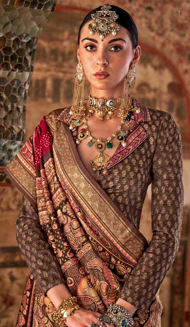 Red Viscose Silk Printed Designer Wear Saree - 147691740