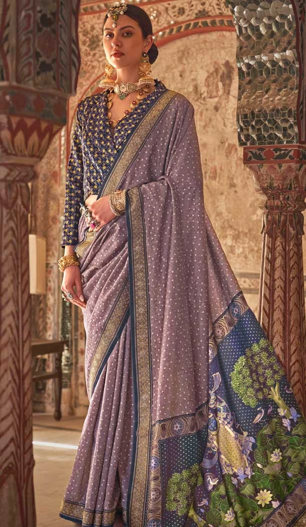 Viscose Silk Printed Designer Wear Saree In Purple - 147691741