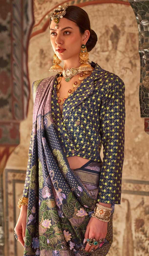 Viscose Silk Printed Designer Wear Saree In Purple - 147691741