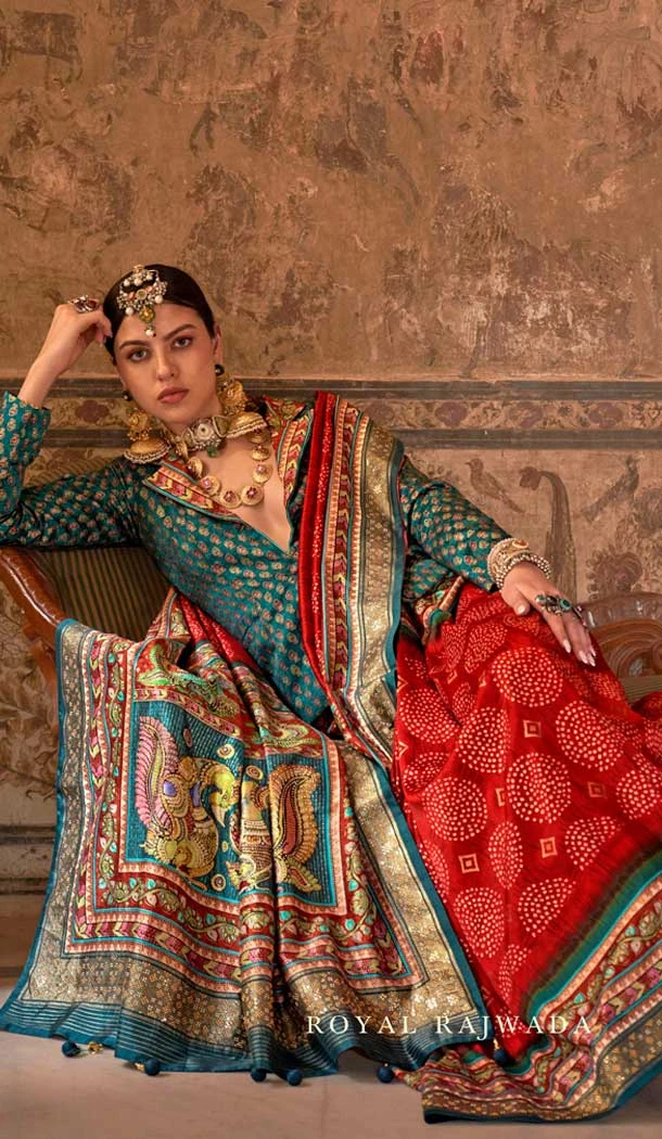 Viscose Silk Printed Designer Wear Saree In Red - 147691742