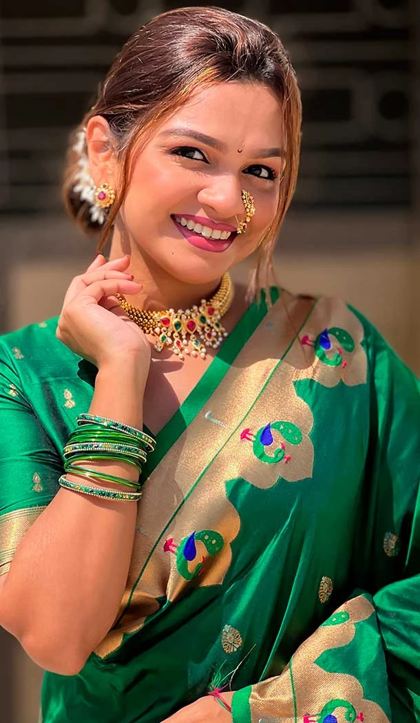Green Paithani Silk Meenakari Work Party Wear Saree - 147821814