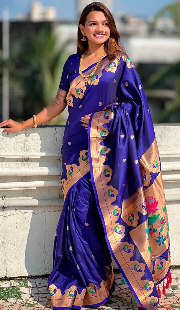 Blue Paithani Silk Meenakari Work Party Wear Saree - 147821817
