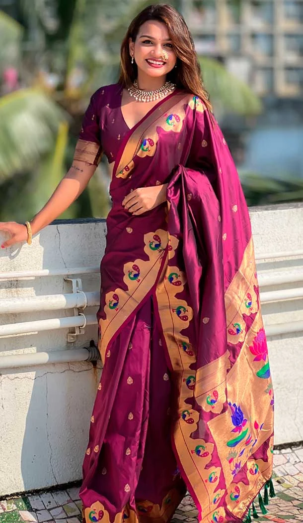 Magenta Paithani Silk Meenakari Work Party Wear Saree - 147821818