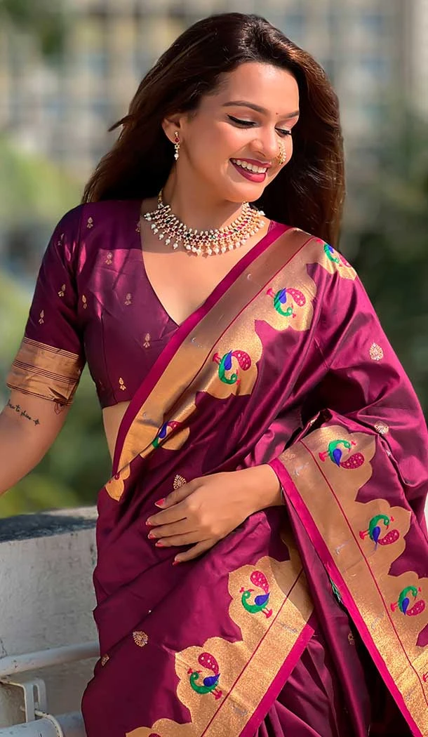 Magenta Paithani Silk Meenakari Work Party Wear Saree - 147821818