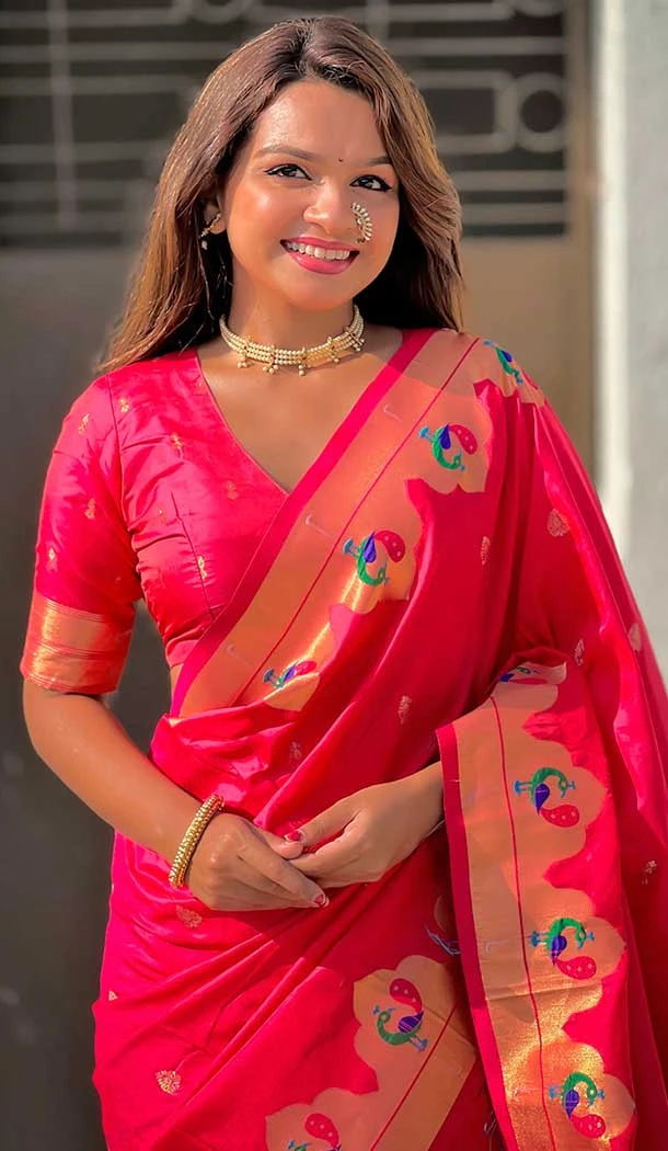 Red Paithani Silk Meenakari Work Party Wear Saree - 147821819