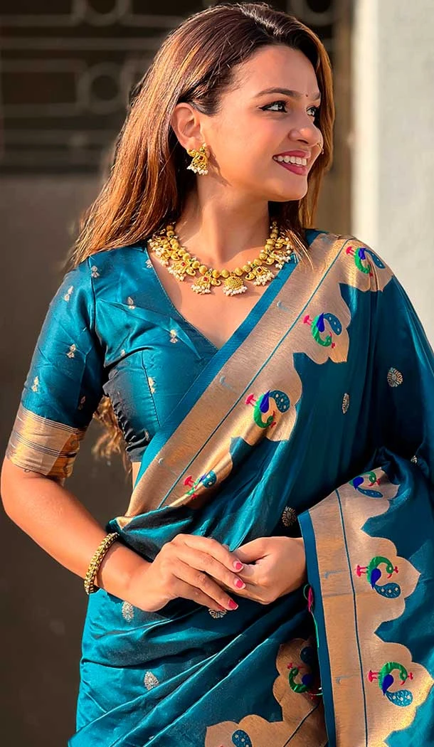 Teal Blue Paithani Silk Meenakari Work Party Wear Saree - 147821820 Teal Blue Paithani Silk Meenakari Work Party Wear Saree - 147821820