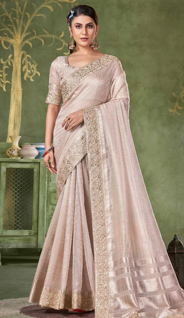 Grey Banarasi Silk Coding Work Party Wear Saree - 9922191271