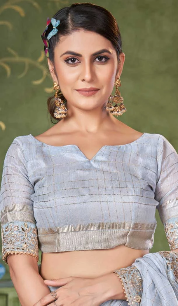 Sky Blue Banarasi Silk Coding Work Party Wear Saree - 9922191272