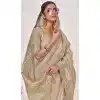 Plus Size Art Silk Linen Coding Work Traditional Wear Saree In Beige - 9923191279