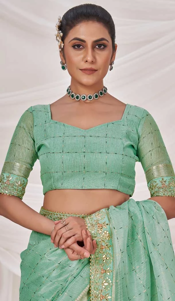 Mint Green Banarasi Silk Zari Work Traditional Wear Saree - 9924191289