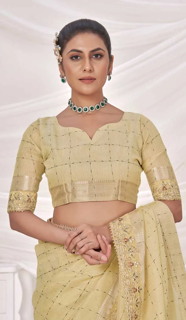 Cream Banarasi Silk Zari Work Traditional Wear Saree - 9924191291