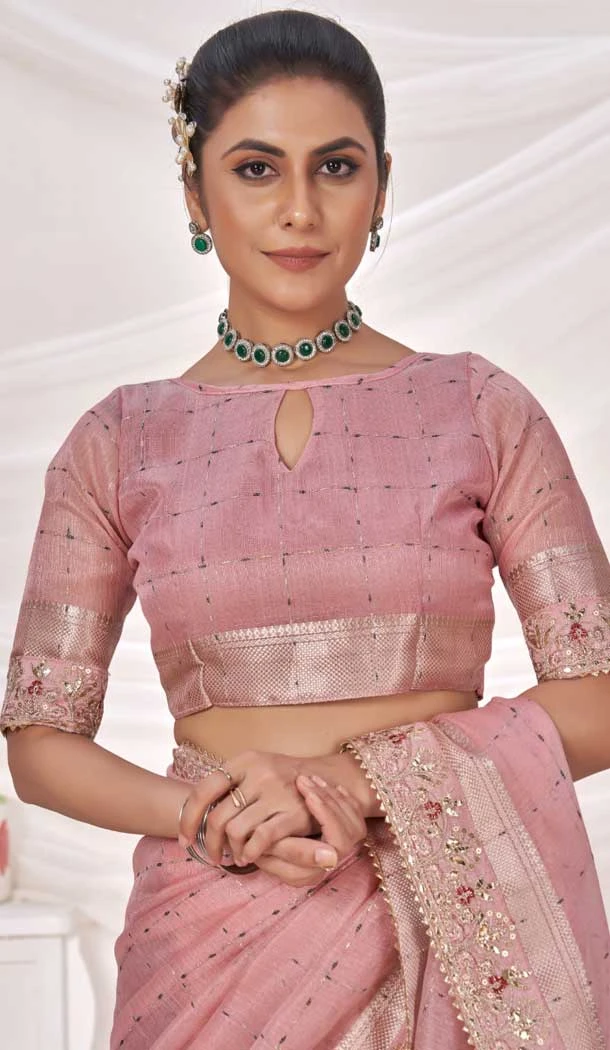 Pink Banarasi Silk Zari Work Traditional Wear Saree - 9924191293