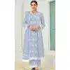 Pure Cotton Embroidered Party Wear Plus Size Palazzo Suit In Light Blue - 9930191312