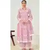 Pure Cotton Embroidered Party Wear Plus Size Palazzo Suit In Light Pink - 9930191313