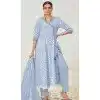 Light Blue Pure Cotton Embroidered Party Wear Plus Size Palazzo Suit - 9930191314