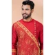Viscose Embroidered Party Wear Designer Men Kurta Dhoti In Red - 9954191427