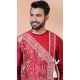 Red Viscose Embroidered Party Wear Designer Men Kurta Dhoti - 9954191429