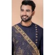 Viscose Embroidered Party Wear Designer Men Kurta Dhoti In Navy Blue - 9954191430