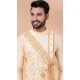 Viscose Embroidered Party Wear Designer Men Kurta Dhoti In Golden - 9954191431