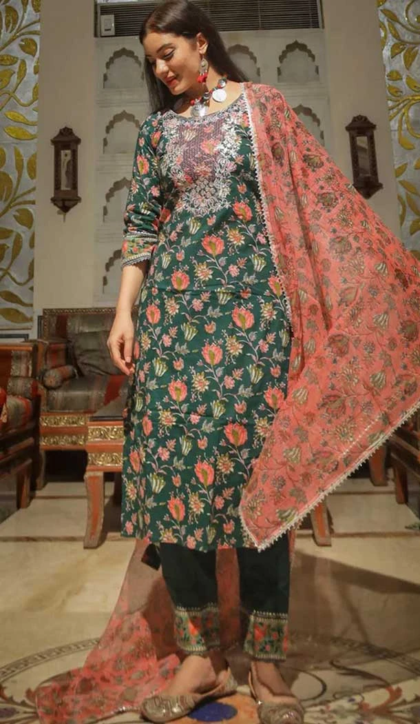 Cotton Print Work Casual Wear Readymade Salwar Kameez In Multi Color - 9966191498